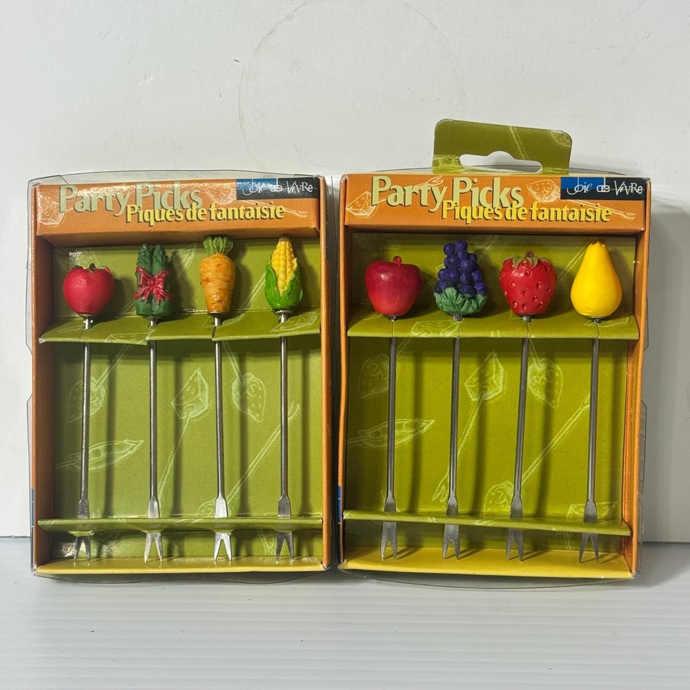 Joie de Vivre Party Picks Cocktail Appetizer Set 8 Fruit Vegetable Stainless New